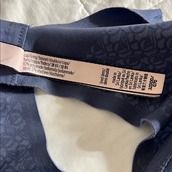 Victorias Secret Navy Blue 32DDD Plunge Push Up Bra V Detail Adjustable Straps - Picture 5 of 7